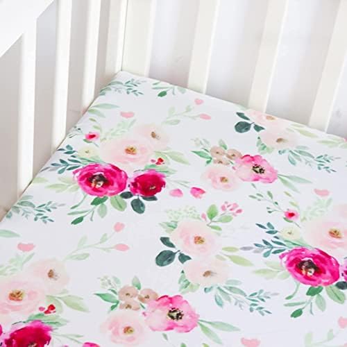 Бебе ќебе и креветче за креветчиња, опремени чаршафи за креветчиња Органски памук креветче, цветно минки дете ќебе за момчиња девојчиња