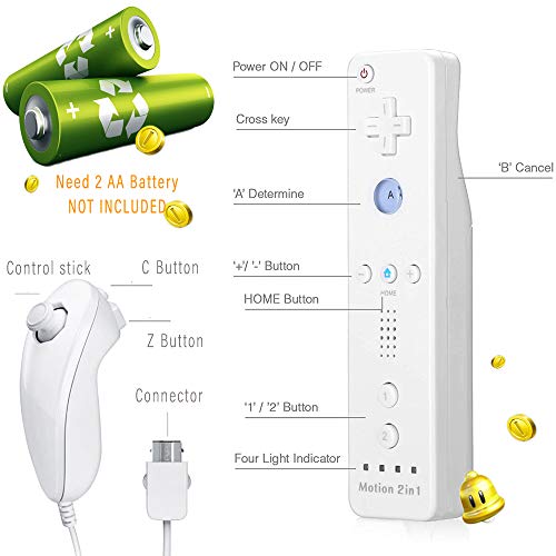 2 во 1 Далечински Управувач За Wii Со Nunchuck Контролер И Движење Плус, Силиконски Случај, Рачен Ремен