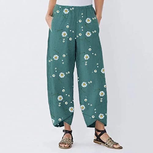Meymia 2023 женски памучни постелнини панталони удобно лабаво цвеќе, исечени замотани јога пантолони со џебови