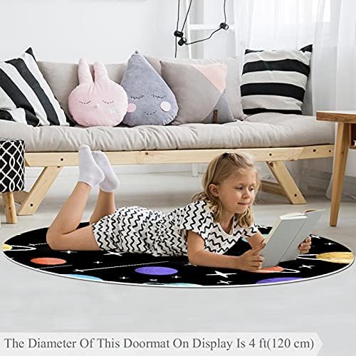 Llnsupply 4 ft круг килим за игра со низок куп, цртани планети starsвезди метеор образец бебе ползи подни душеци игра игра ќебето новороденче