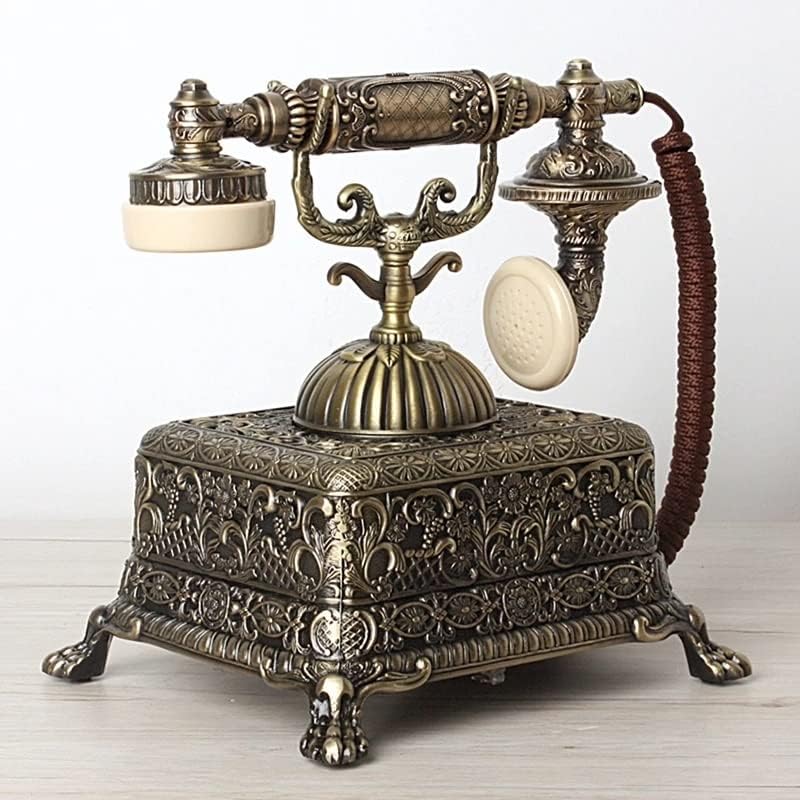 DHTDVD метална гроздобер антички телефон старомоден телефонски фиксна фиксна линија со ротационо бирање за декорација на домашни канцеларии