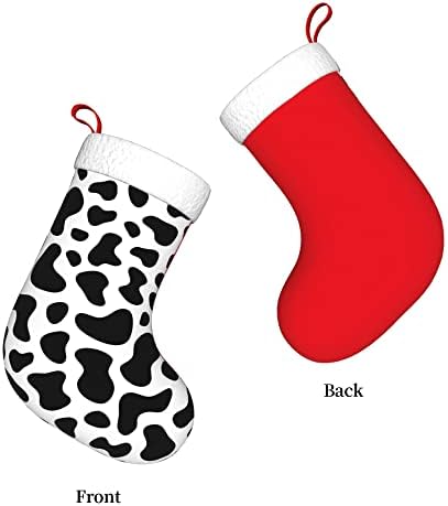 QG ZZX Божиќни чорапи со бело супер мека кафушка манжетна крава печати Божиќни чорапи Божиќни украси порибување