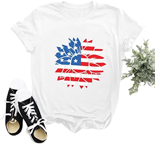 Патриотски кошули за жени во САД знаме лето кратки ракави против маички со маички starsвезди лабави одговараат удобни кошули за одмор