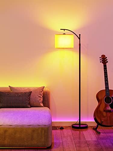 Addlon RGB Под ламба за дневна соба, прилагодлив пол 60-73inch Висина, беж постелнина за ламба за постелнина за спални соби - црна