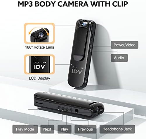 BOSFOM пакет 64G MP3 телесна камера со клип + монтажа на магнет за камера на телото, каросерија со каросерија со монтажа на ротирање,
