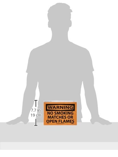 Предупредување за NMC W402P - Без пушење, натпревари или знак на отворен пламен - 10 in. X 7 in. PS винил предупредувачки знак со црна боја на портокалова боја