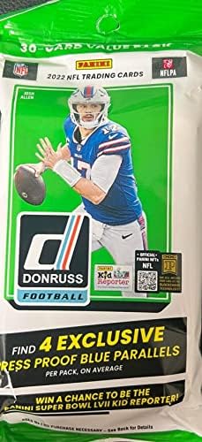 2022 Panini Donruss NFL фудбалски виолончело вредност кутија 12 запечатени пакувања од 30 картички (масивни 360 картички во сите 4 сини