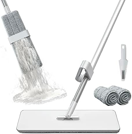 L-Kee Microfiber Mop за чистење на подот, без мелење раце без миење со 2 парчиња влошки за перење, 360 суви влажни рамни моп самостојно завиткување