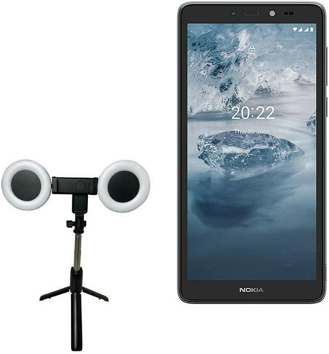 Штанд со боксер и монтирање за Nokia C2 2 -то издание - SelfiePod на Rinllight, Selfie Stick Extendable Arm со прстенеста светлина за Nokia