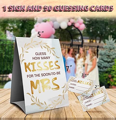 Игри за невестински туш за гости - колку бакнежи за наскоро да бидат г -ѓа, невестински игри со туш, розово злато - 1 знак и 50 картички за погодување