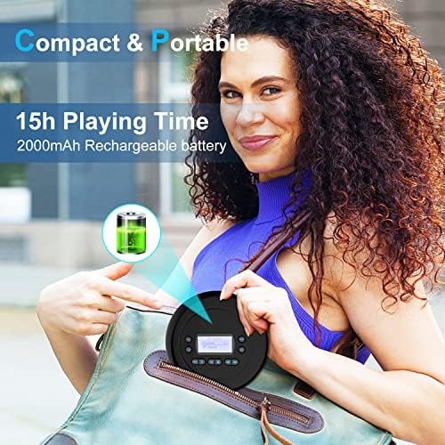 CD плеер преносен, Bluetooth CD плеер со двојни приклучоци за слушалки за дома, за полнење на Walkman Male CD плеер за автомобил,