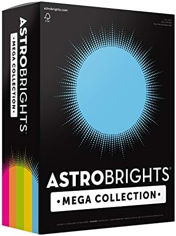 Мега колекција Astrobrights, обоена хартија, „брилијантен“ асортиман со 5 бои, 625 листови, 24 lb/89 GSM, 8,5 x 11 - повеќе листови!