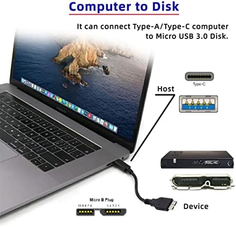 Кабел Chenyang Cy Micro B, USB 3.0 Type A ＆ USB 3,1 тип Ц машко до микро Б машки кабелски диск SSD Кабел за податоци 15см 2 парчиња/Постави